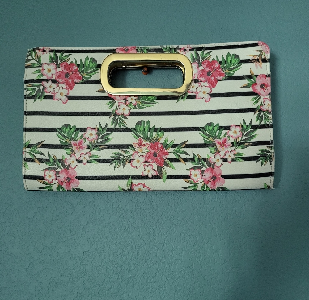 Mix No. 6 Floral Striped Clutch with Chain Strap